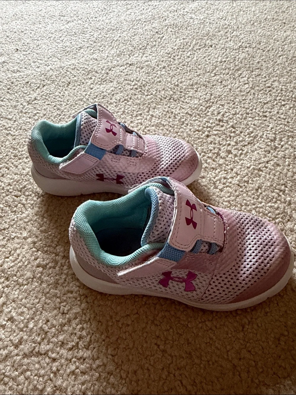 Under Armour Pink & Teal Kids' Slip-On Athletic Sneakers size 7 toddler